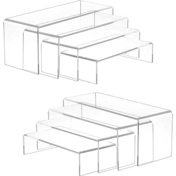 Large Acrylic Risers for Tabletop Display - 8Pcs, Clear, 4 Wide, Tiered Stand