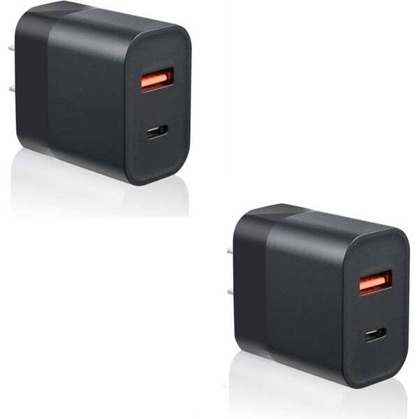 2 x 30W Dual Port USB Fast Charger USB-C & USB-A Power Adapter PD QC 3.0 Wall Charger BLACK