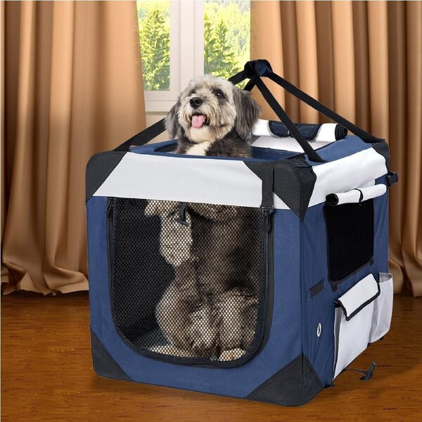 Pawz Pet Soft Crate Dog Cat Carrier Travel Cage Folding Kennel Metal Frame Large L(81cm x 54cm x 54cm)