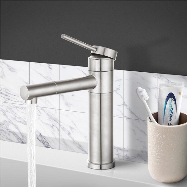 ACA Swivel Nozzle Faucet Bathroom Vanity Basin Sink Mixer Tap Stainless Steel Brushed