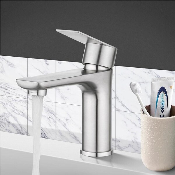 ACA Bathroom Basin Mixer Tap Round Faucet Lever Handle Vanity Sink Brushed Nickel