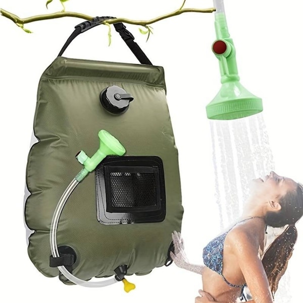 20L Camp Shower Bag Solar Heat Water Pipe Portable Camping Outdoor Hiking Temperature Indicator
