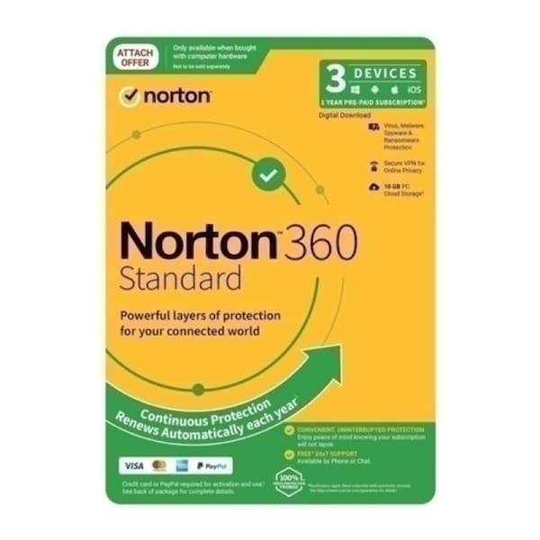 Norton 360 Standard Protection - 1 User 3 Devices 1 Year Sub - ESD Version