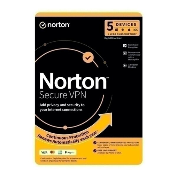 Norton Secure VPN - 1 User 5 Devices 1 Year Sub