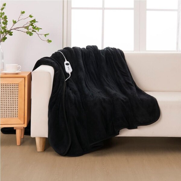 Dreamaker Coral Fleece Electric Heated Throw Blanket Washable Black 180x200cm