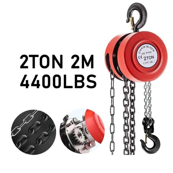 OZNALA 2T 4400lbs Chain Hoist Block Tackle Load Crane 2M 7ft Lifting Pulley Sling Tool