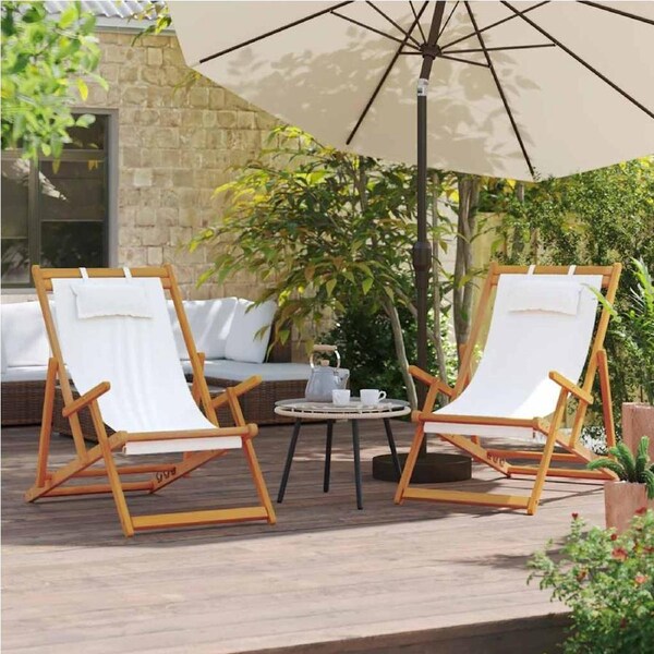 Folding Beach Chairs 2 pcs Cream Fabric vidaXL