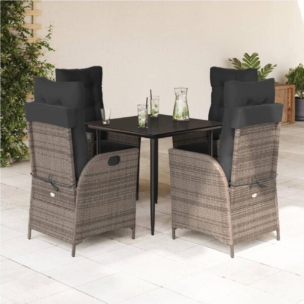 5 Piece Garden Dining Set with Cushions Grey Poly Rattan vidaXL