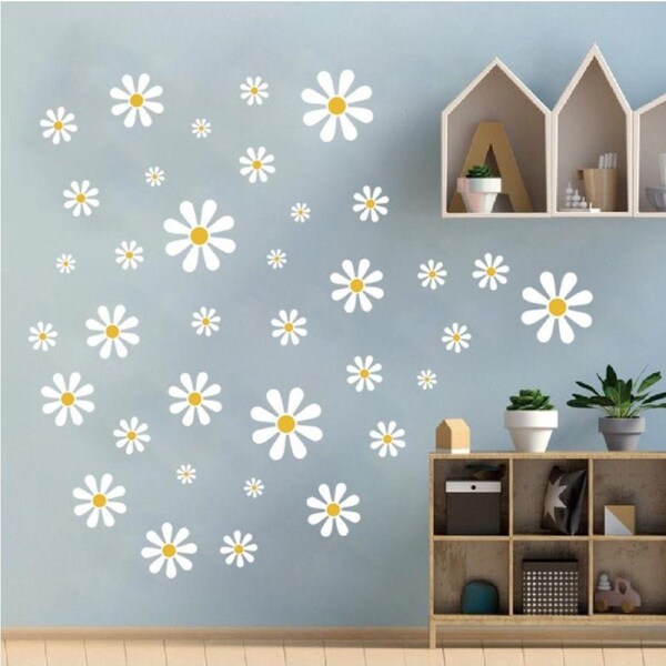 Wall Stickers Removable White Daisy Floewers Living Girl Room Bedroom Decal