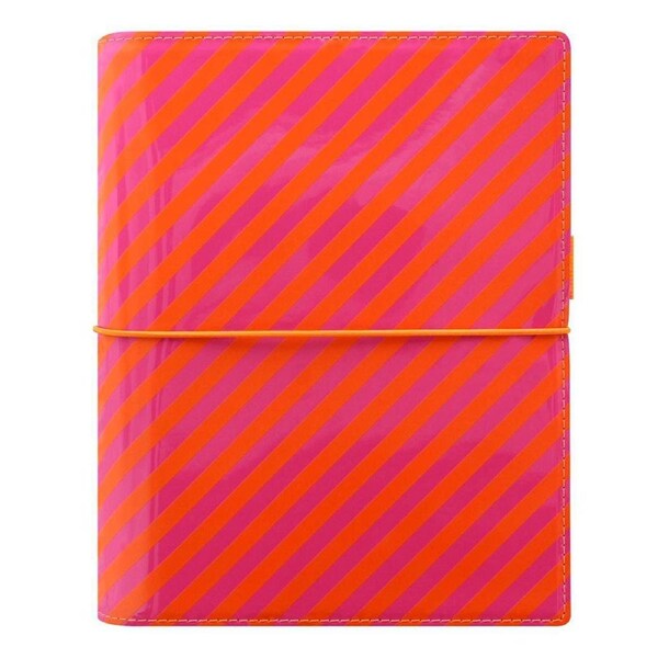Filofax A5 Domino Patent Personal Organiser Office Stationery ORNG/PNK Stripe