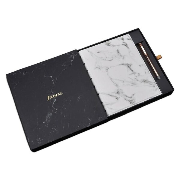 Filofax A5 Patterns Marble Notebook Journal w/ Rose Gold Ball Pen Stationery