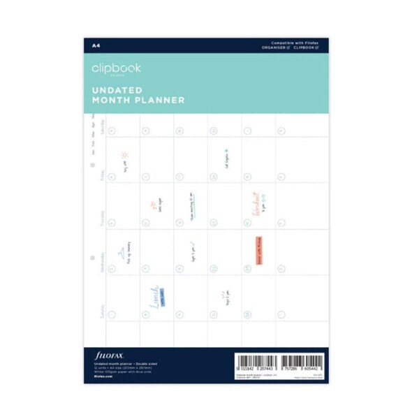 12pc Filofax A4 Clipbook Undated Month Planner Refill Office/School Organiser