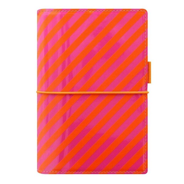 Filofax Domino Patent Personal Organiser Planner Notepad Orange/Pink Stripes