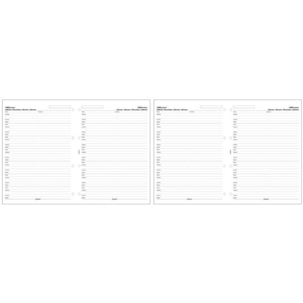 2x Filofax 5-Languages Name/Add/Contact/Email/Phone A4 Notepaper Insert Refill