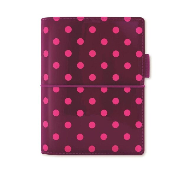Filofax Domino Patent Pocket Organiser Diary Planner Notepad Aubergine/Spots