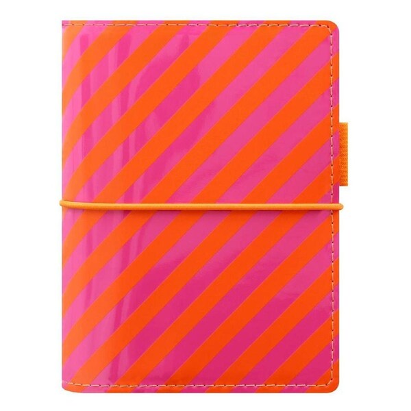 Filofax Domino Patent Pocket Organiser Diary/Task Planner Orange/Pink Stripes
