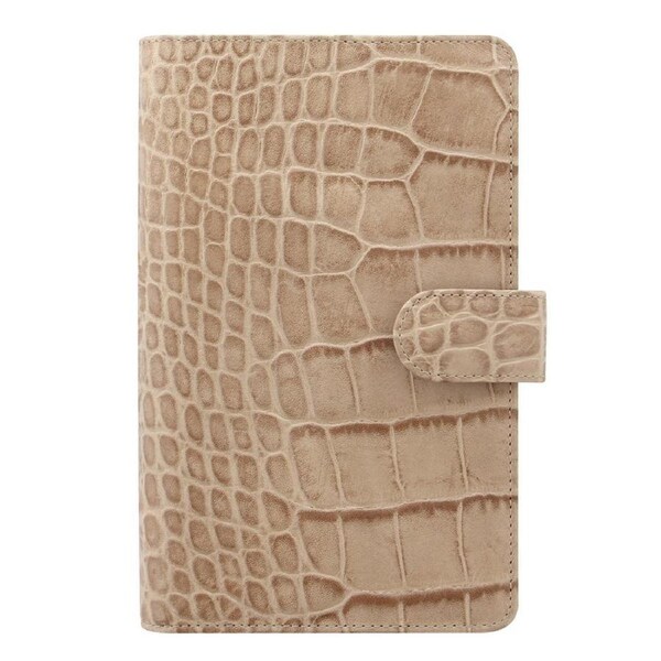 Filofax Classic Crocodile Leather Personal Compact Organiser Log/Planner Fawn