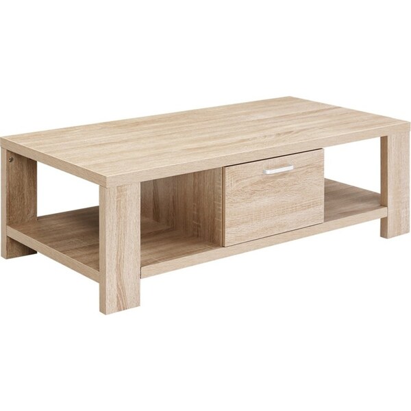 Coffee Table Wooden Shelf Storage Drawer Living Furniture Thick Tabletop