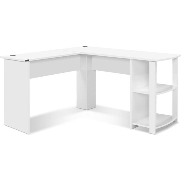Office Computer Desk Corner Student Study Table Workstation L-Shape Shelf White