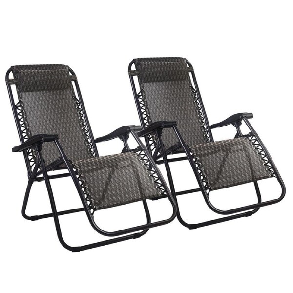 Outdoor Reclining Chairs Folding Camping Sun Lounge Set of 2 - Grey
