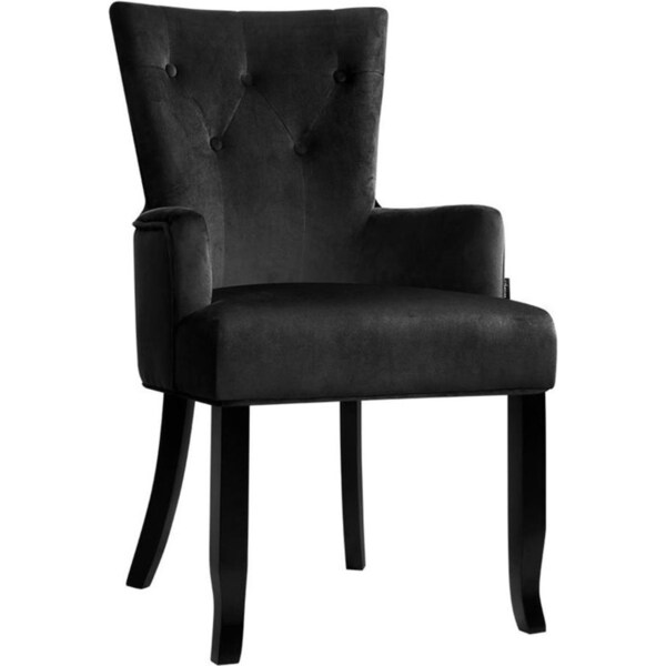 Dining Chairs French Provincial Chair Velvet Fabric Timber Retro Black
