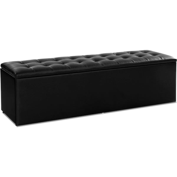 Storage Ottoman Blanket Box Black LARGE Leather Rest Chest Toy Foot Stool