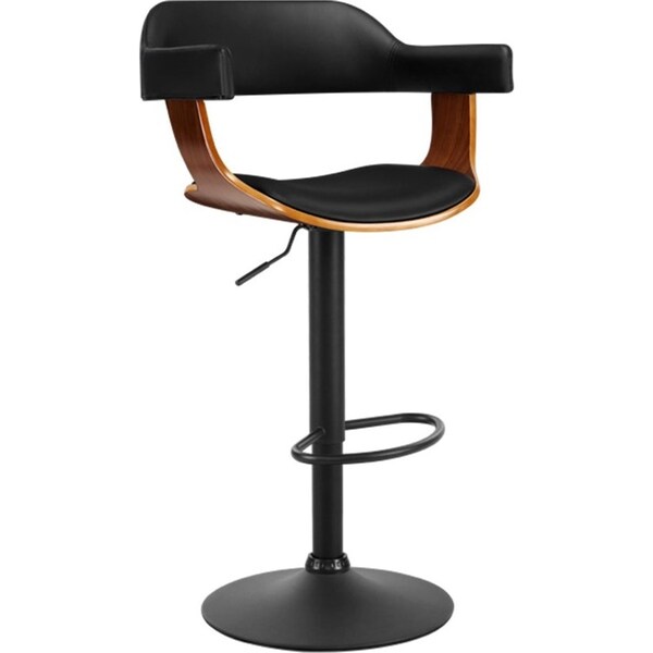 Bar Stool Curved Gas Lift PU Leather - Black and Wood