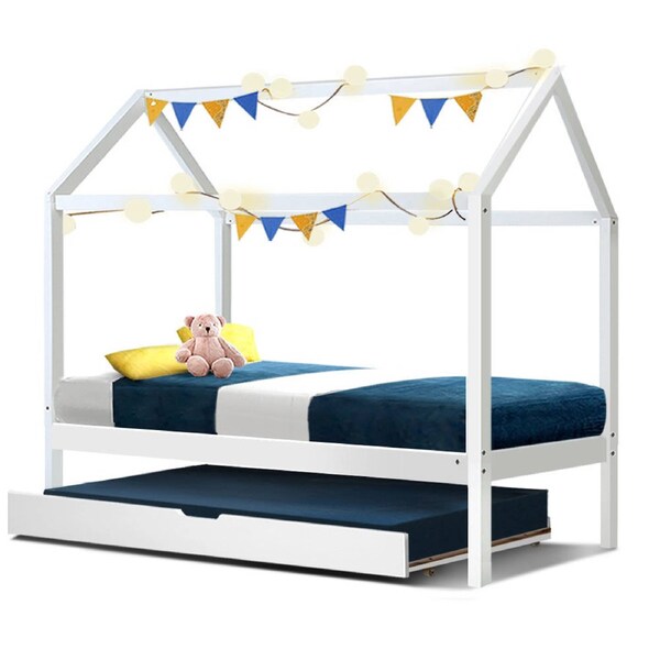 Wooden Bed Frame Single Size Mattress Base Pine Timber Platform White