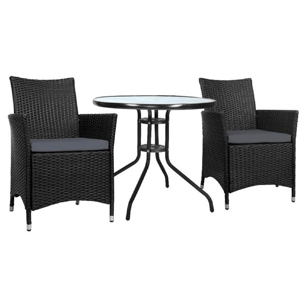 Outdoor Furniture Dining Chair Table Bistro Wicker Patio Set - Black