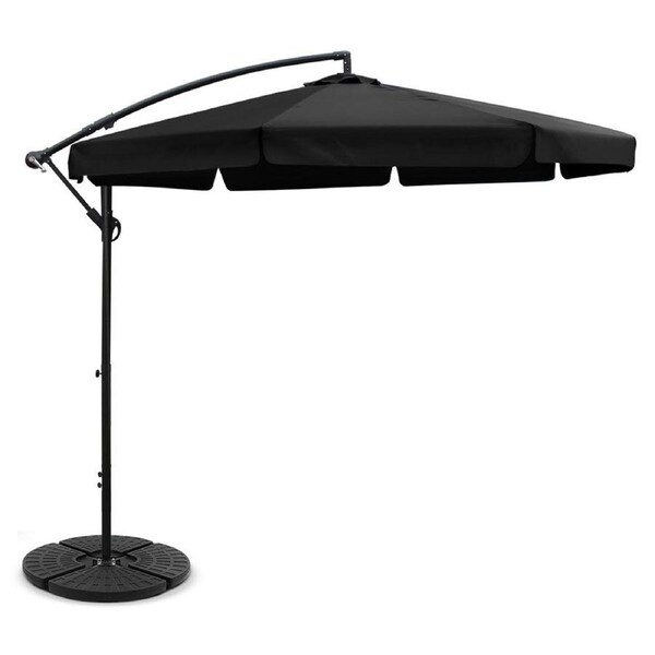 Beach Outdoor Sun Umbrella with Base UV Cantilever 3M - Black