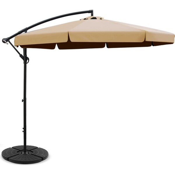 Beach Outdoor Sun Umbrella with Base UV Cantilever 3M - Beige