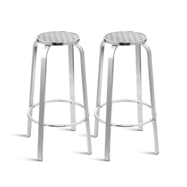 Outdoor Bar Stools Patio Indoor Bistro Aluminum Set of 2 - Silver