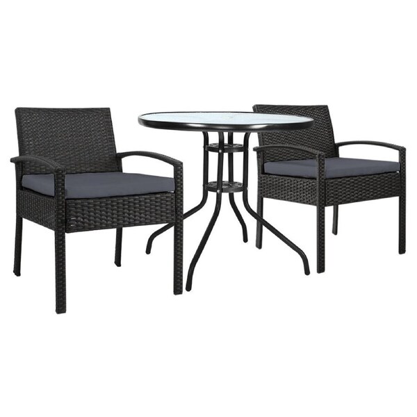 Outdoor Patio Furniture Dining Chairs Table Patio Bistro Wicker Set - Black