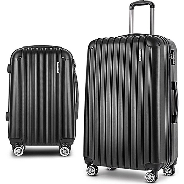 2pcs Luggage Trolley Set Travel Suitcase Hard Case Carry On Bag Black
