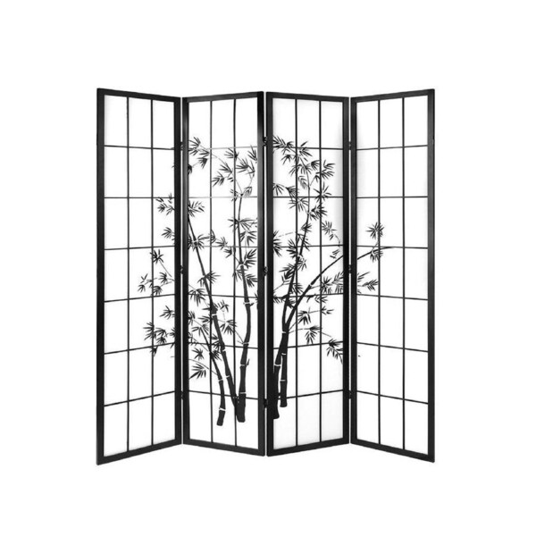 Room Divider Screen Privacy Dividers Pine Wood Stand Black White 4 Panel