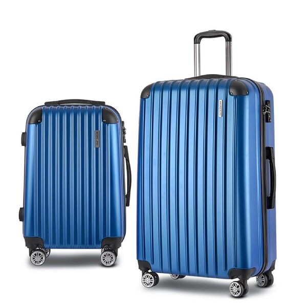 2pcs Luggage Trolley Set Travel Suitcase Hard Case Carry On Bag Blue