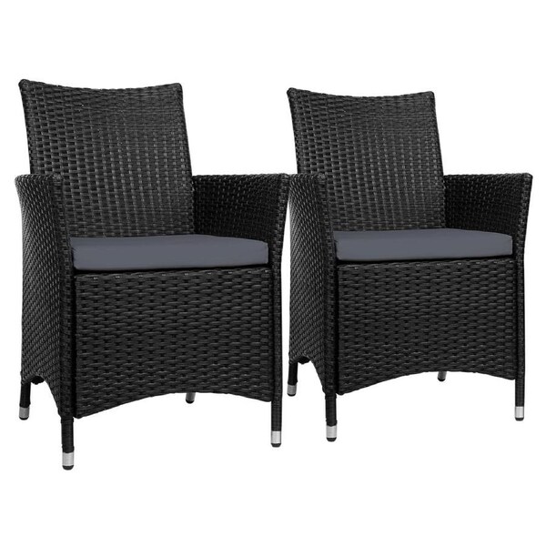 Outdoor Garden Chairs Patio Furniture Dining Wicker Black - Set of 2
