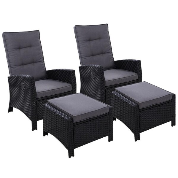 Sun Recliner Chair Outdoor Patio Garden Cushion Set of 2 - Black
