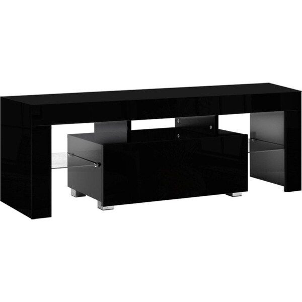 TV Cabinet Entertainment Unit Stand RGB LED Gloss Furniture 130cm Black