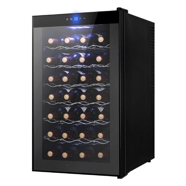 Wine Cooler 28 Bottles Glass Door Beverage Cooler Thermoelectric Fridge Black