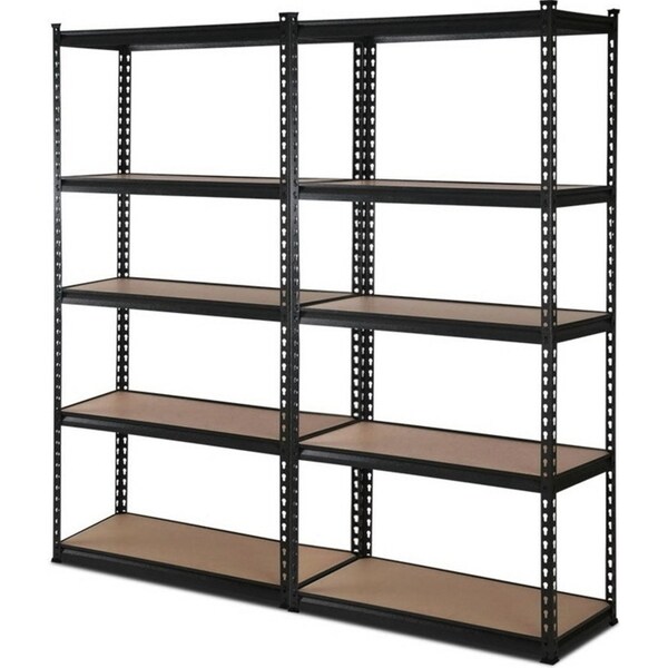 Garage Steel Warehouse Storage 5 Shelves Rack Black - 2x1.8M