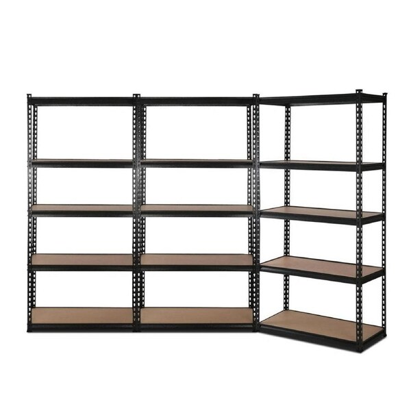 Garage Steel Warehouse Storage 5 Shelves Rack Black - 3x1.8M