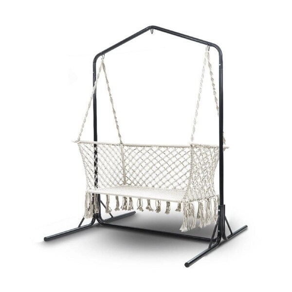 Macrame Double Swing Hammock Chair with Stand Outdoor Bench