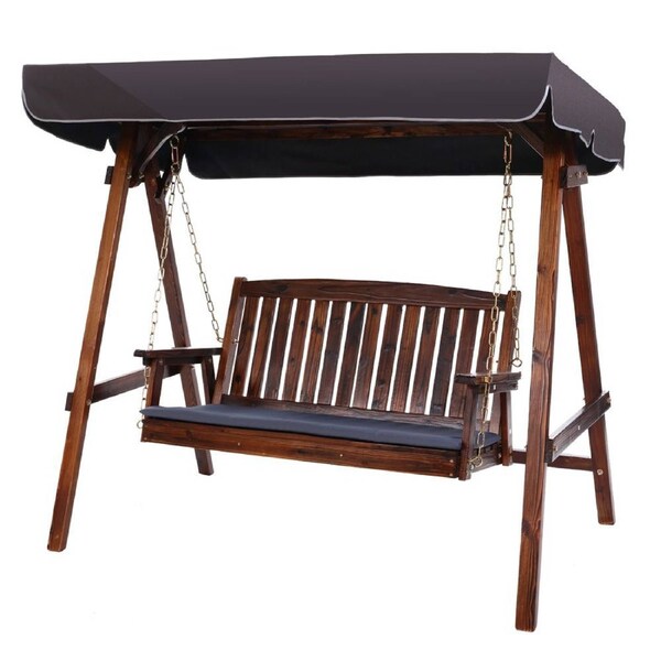 Wooden Swing Chair Canopy Outdoor Garden Bench - Brown
