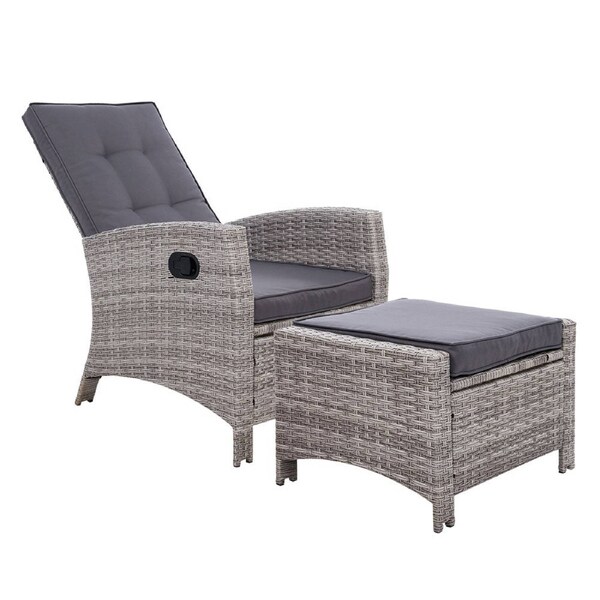 Sun Recliner Chair Wicker Sofa Outdoor Patio Garden Lounge - Grey
