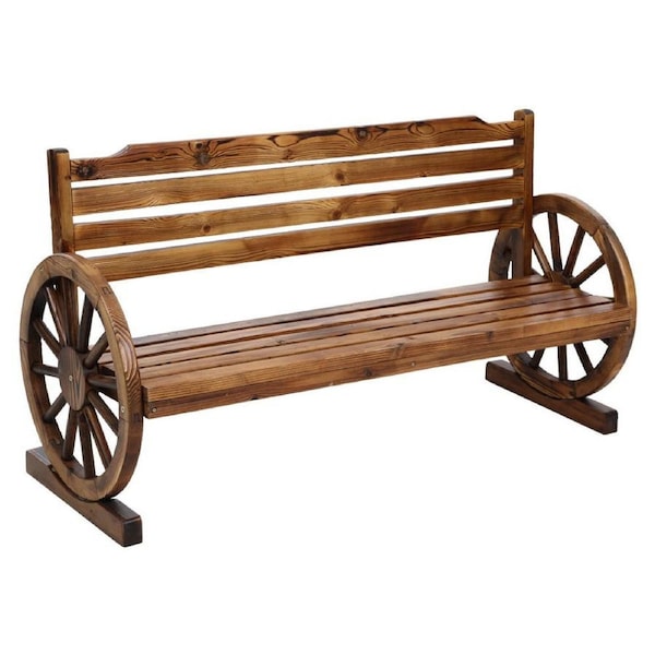 Bench Wooden Wagon Chair Outdoor Furniture Backyard Lounge - Natural Wood