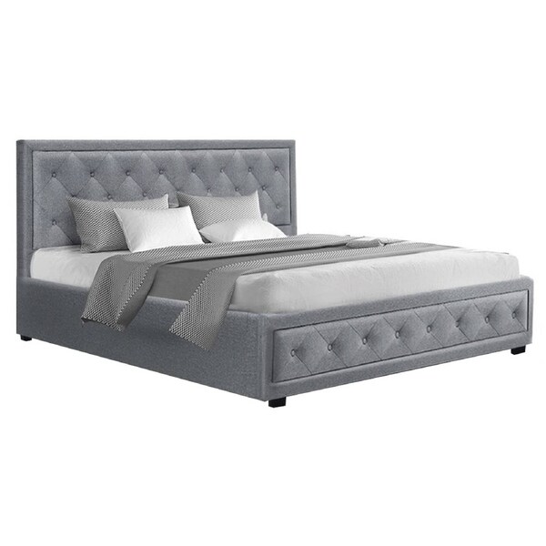 Bed Frame Fabric Gas Lift Storage - Grey King