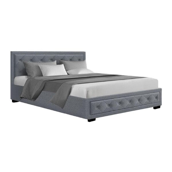 Bed Frame Fabric Gas Lift Storage - Grey Queen