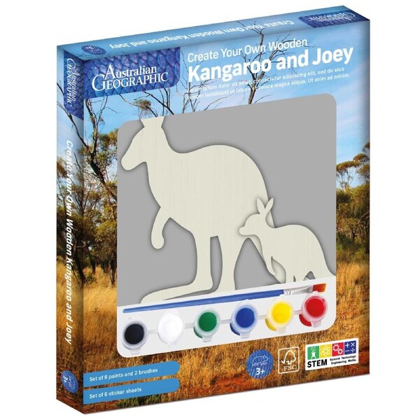 Australian Geographic Create Your Own Wooden Kangaroo and Joey Paint Kit