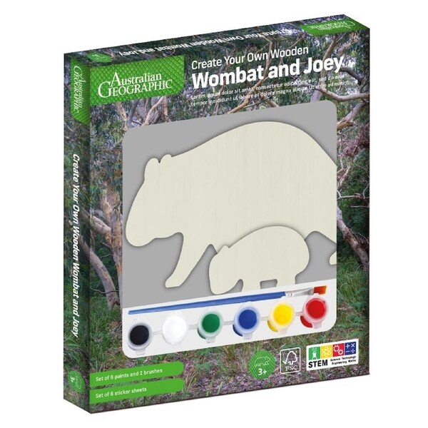 Australian Geographic Create Your Own Wooden Wombat and Joey Paint Kit